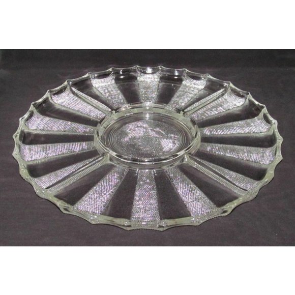 Depression Glass Dining Glass Dewdrop Crystal Large Divided Relish Tray Or Lazy